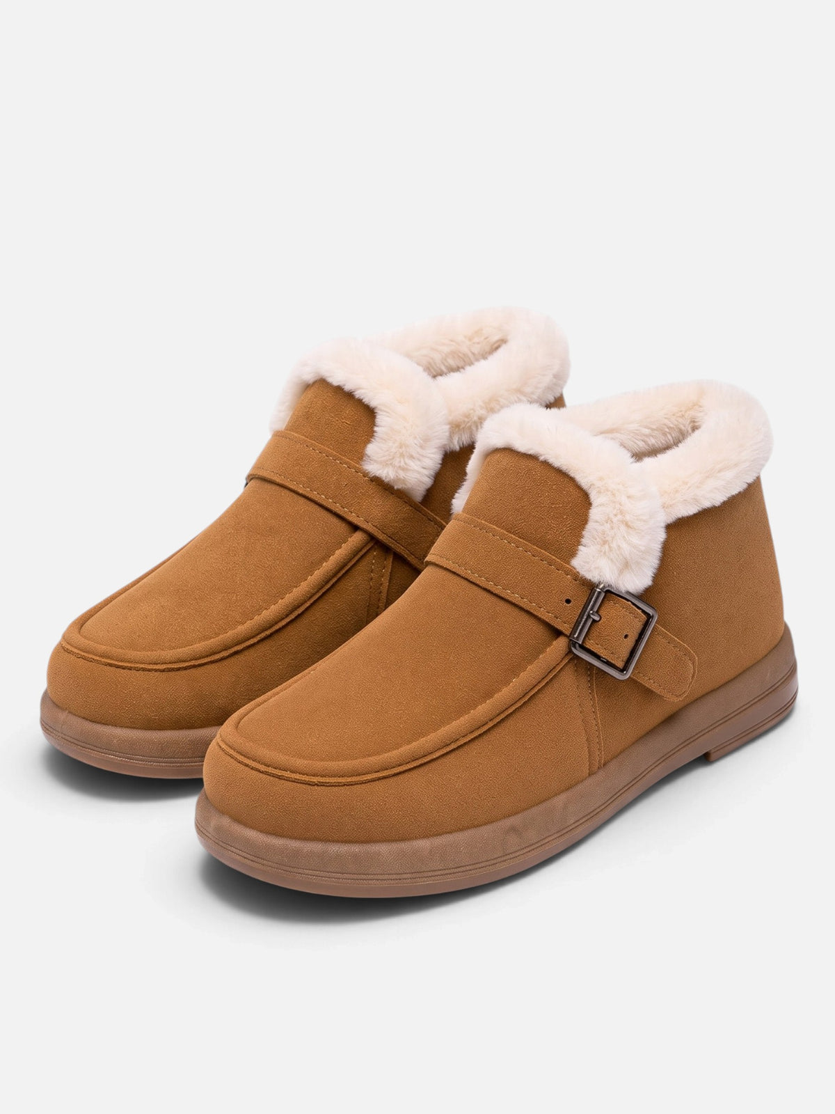 Women's Faux Fur Trim Buckle Ankle Boots