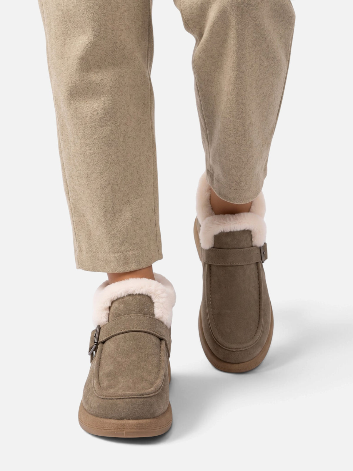 Women's Faux Fur Trim Buckle Ankle Boots