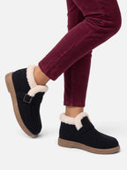 Women's Faux Fur Trim Buckle Ankle Boots