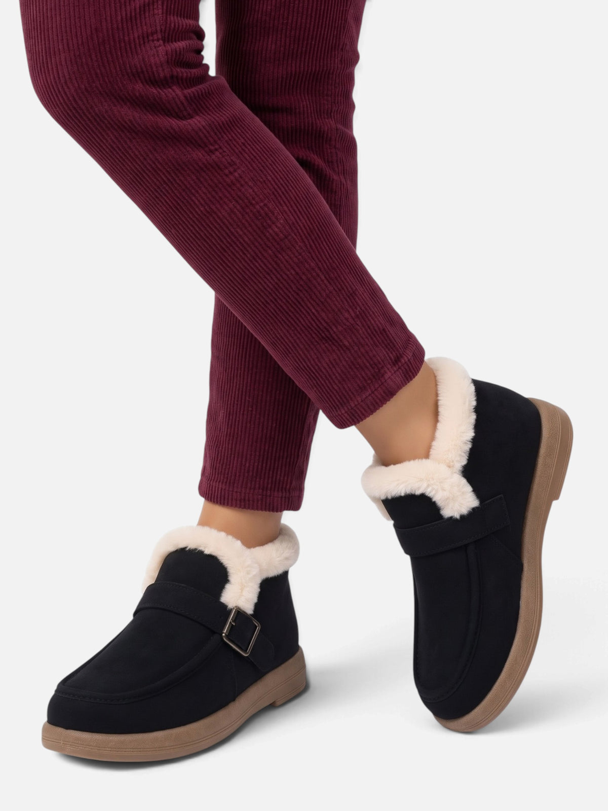 Women's Faux Fur Trim Buckle Ankle Boots