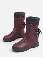 Women's Leather Knit Cuff Side Zip Calf Boots