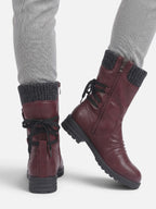 Women's Leather Knit Cuff Side Zip Calf Boots