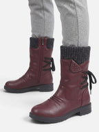 Women's Leather Knit Cuff Side Zip Calf Boots