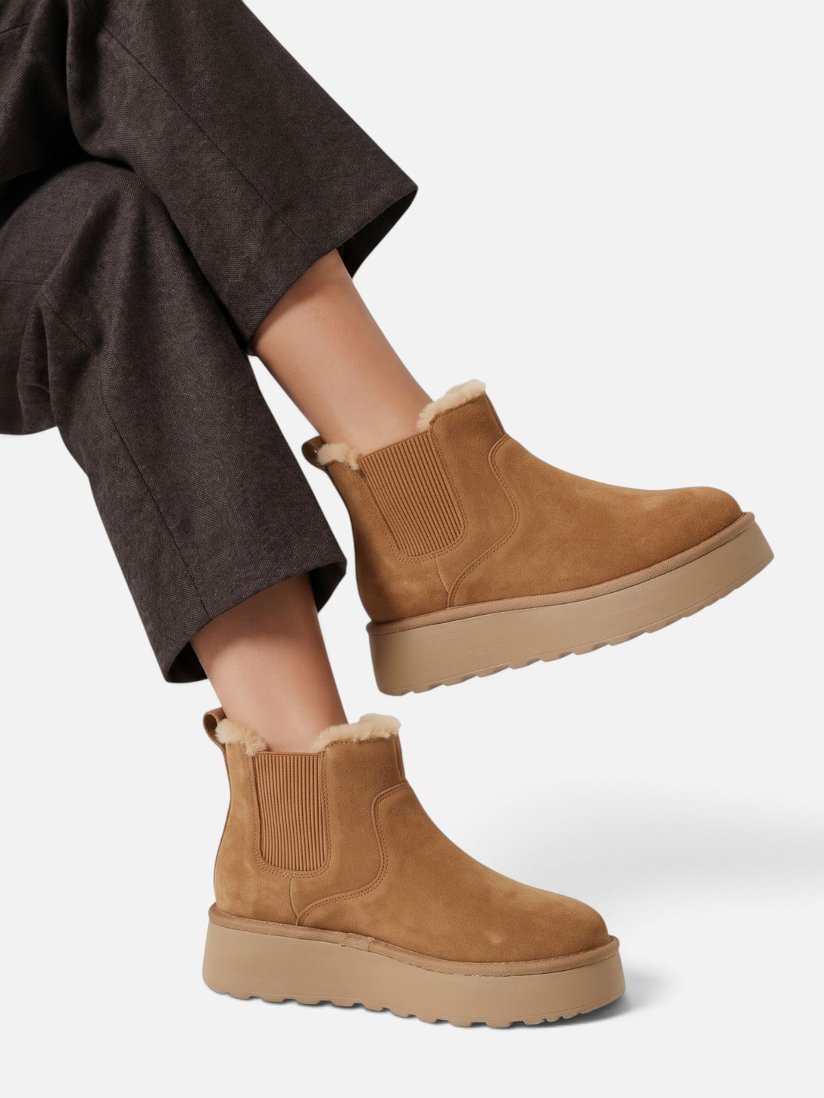 Botines de invierno con plataforma y forro de peluche para mujer