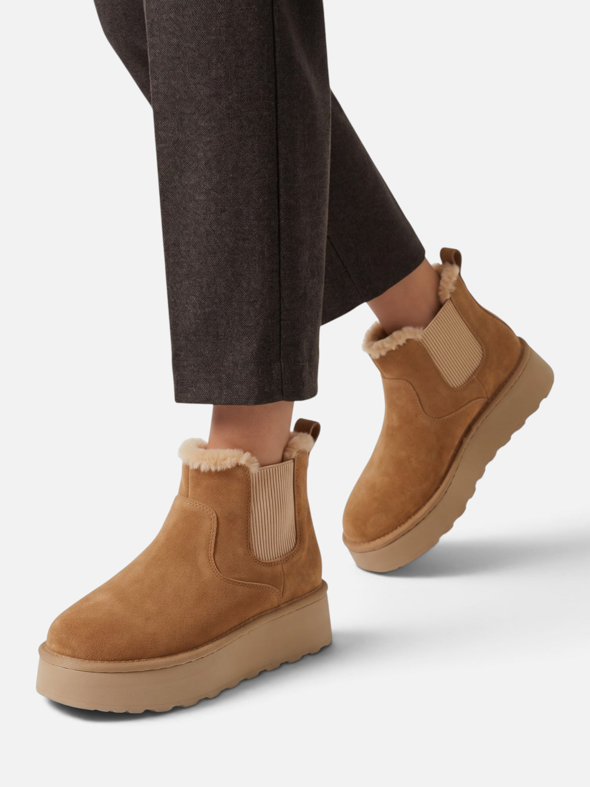 Botines de invierno con plataforma y forro de peluche para mujer