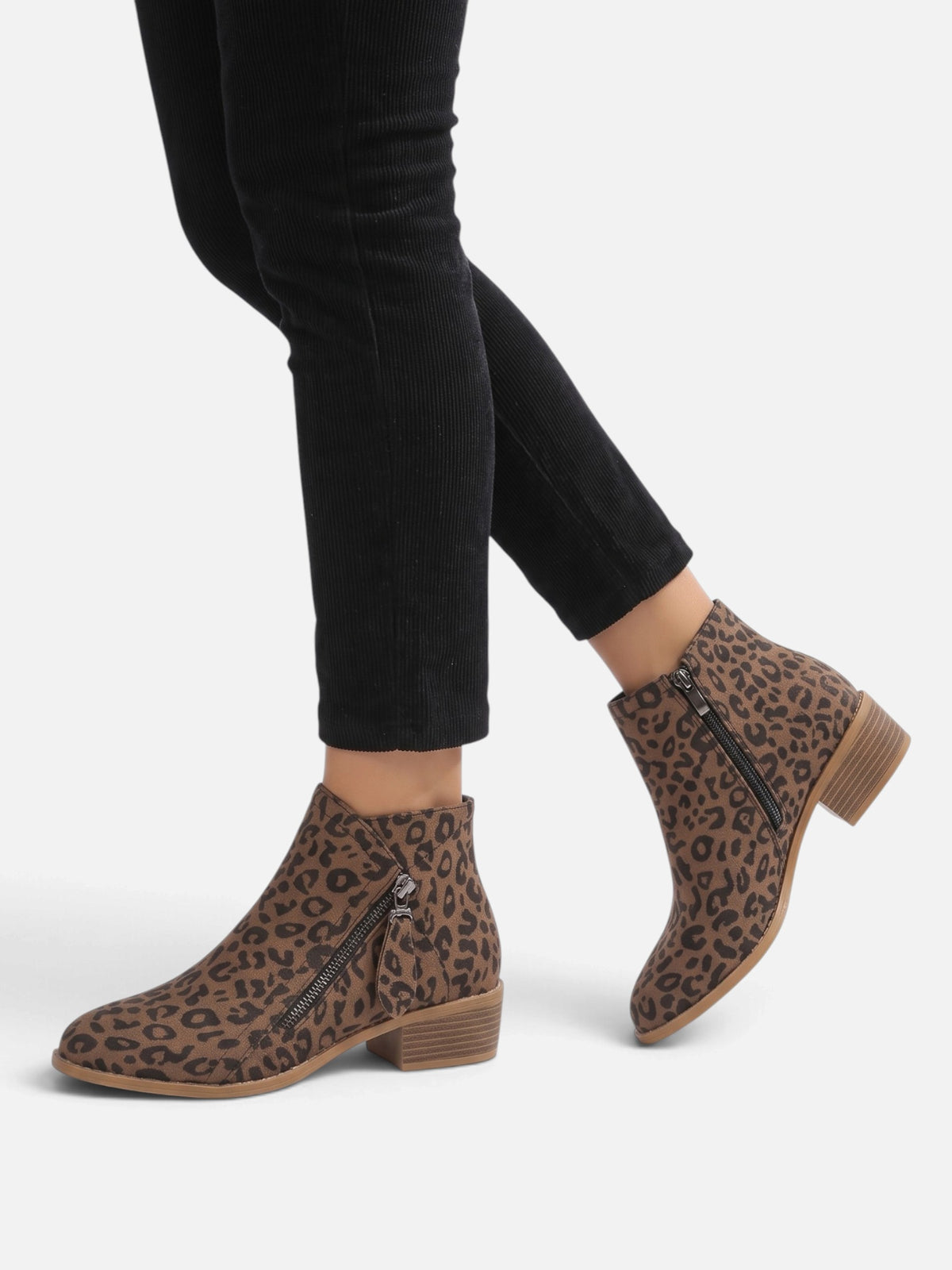 Women’s Leopard Print Double Zip Ankle Boots