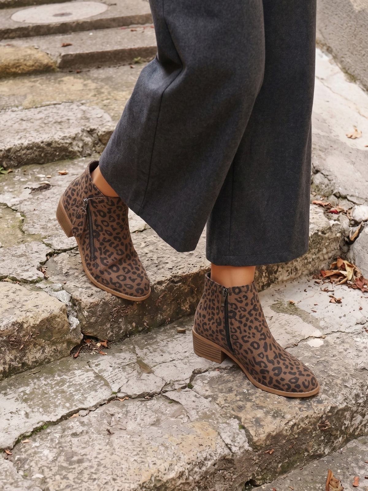 Women’s Leopard Print Double Zip Ankle Boots
