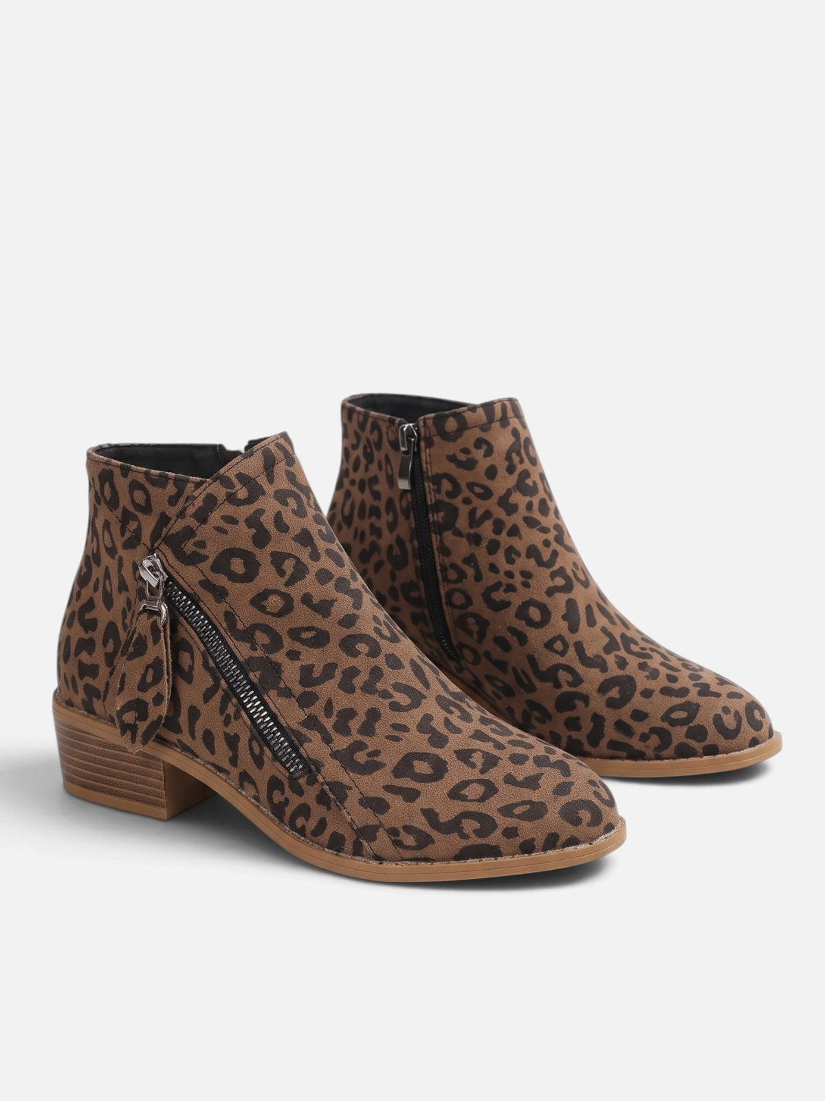 Women’s Leopard Print Double Zip Ankle Boots