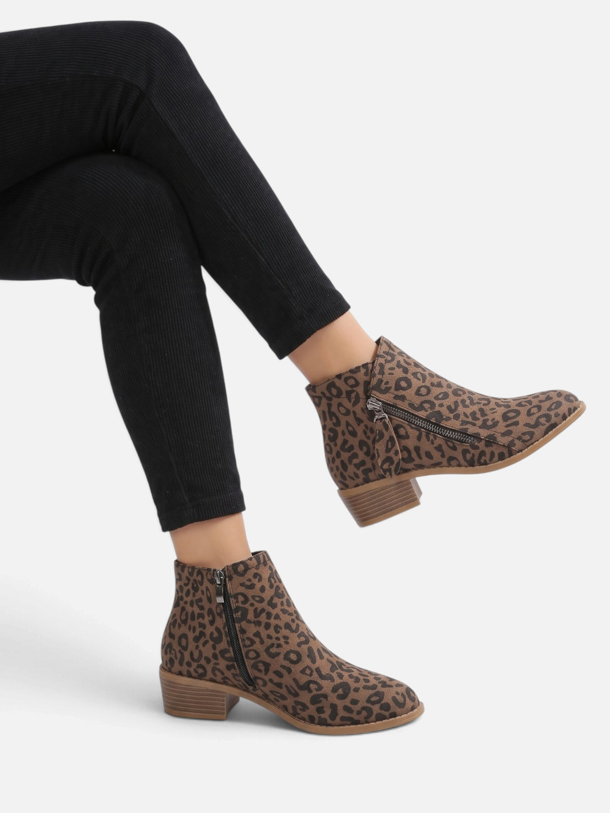 Women’s Leopard Print Double Zip Ankle Boots