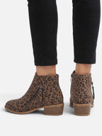 Women’s Leopard Print Double Zip Ankle Boots