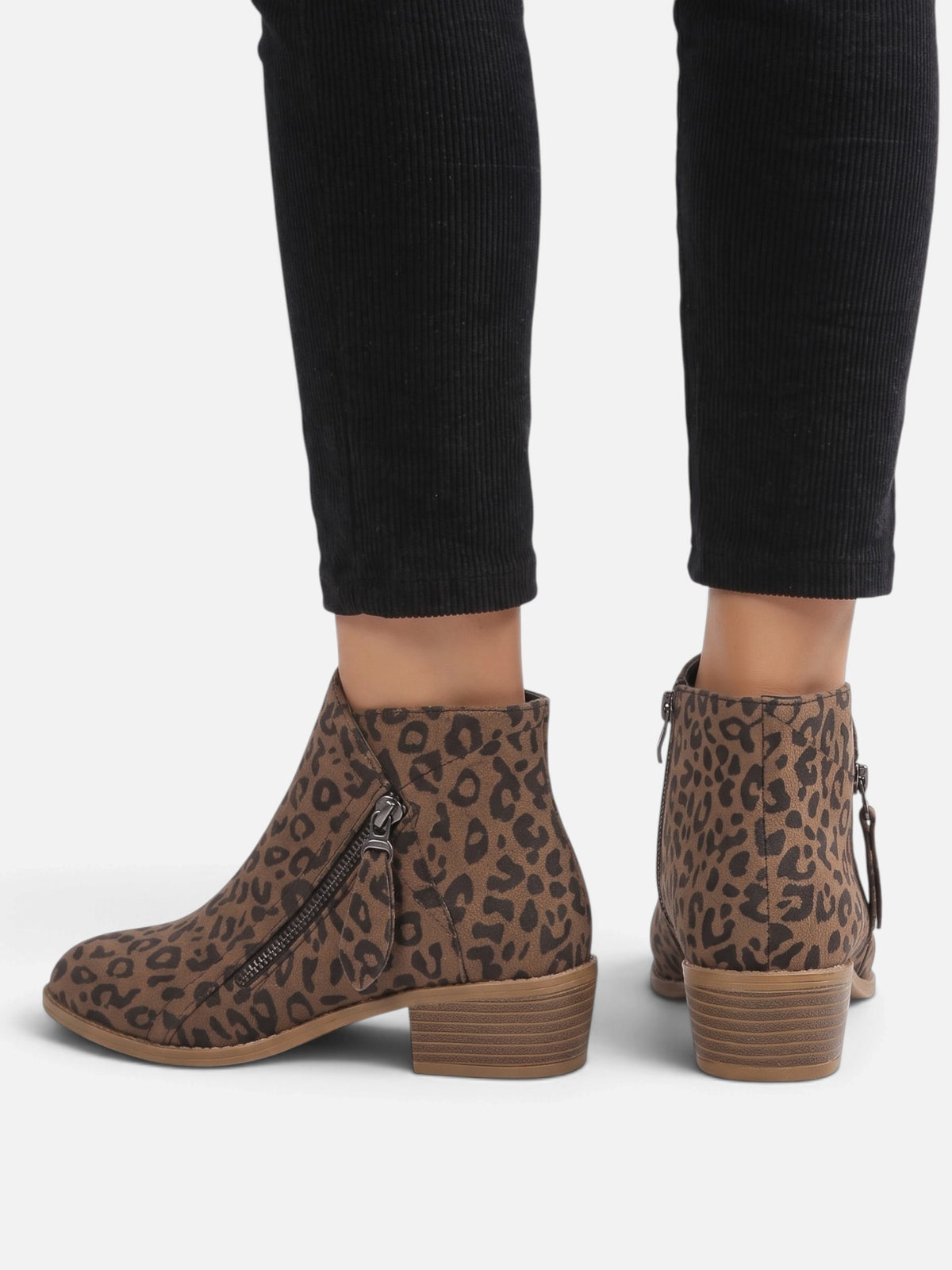 Women’s Leopard Print Double Zip Ankle Boots