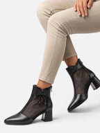 Women’s Leather Mesh Bow Block Heel Boots