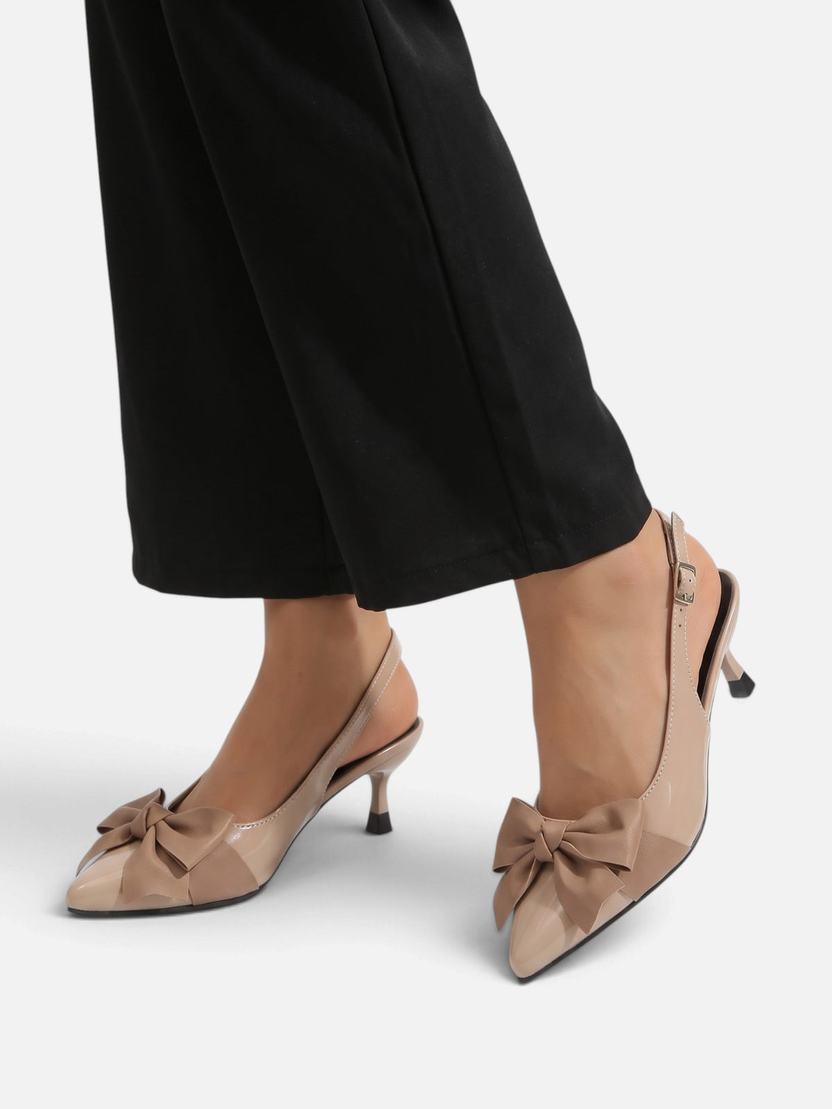 Women’s Satin Bow Pointed Toe Slingback Heels