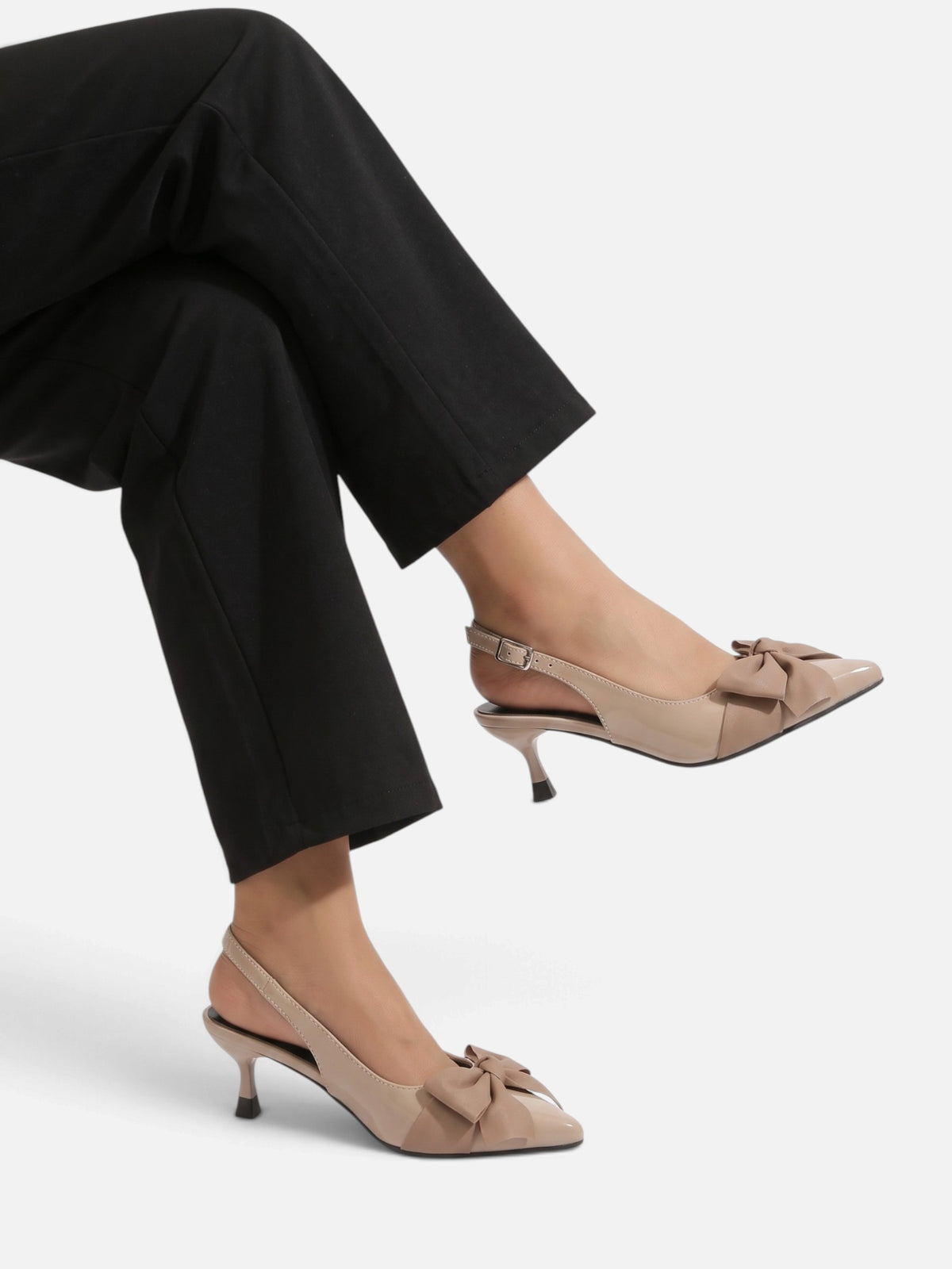 Women’s Satin Bow Pointed Toe Slingback Heels