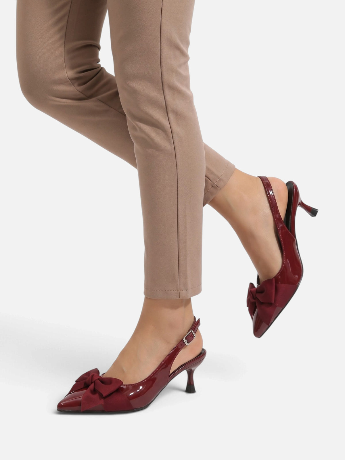 Women’s Satin Bow Pointed Toe Slingback Heels