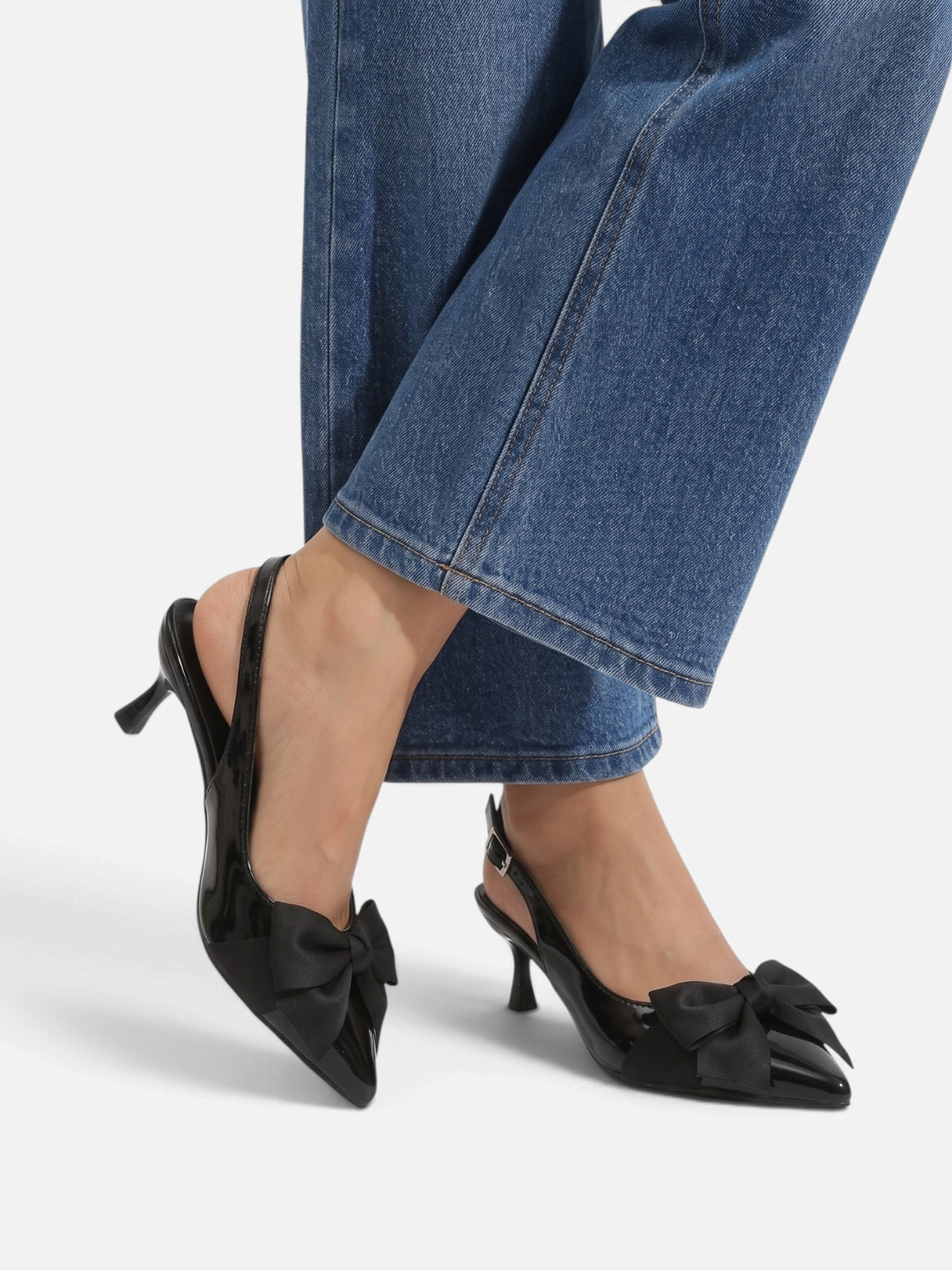 Women’s Satin Bow Pointed Toe Slingback Heels
