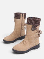 Bottes Mi-Mollet Femme Suédine Revers Maille Zip Latéral
