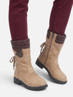 Bottes Mi-Mollet Femme Suédine Revers Maille Zip Latéral
