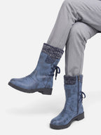 Bottes Mi-Mollet Femme Suédine Revers Maille Zip Latéral