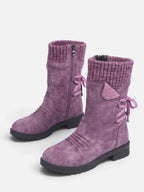 Bottes Mi-Mollet Femme Suédine Revers Maille Zip Latéral