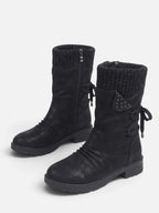Bottes Mi-Mollet Femme Suédine Revers Maille Zip Latéral