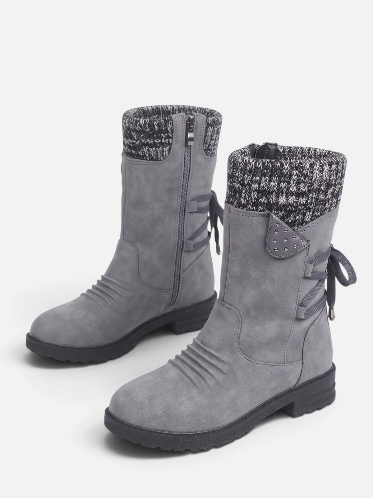 Bottes Mi-Mollet Femme Suédine Revers Maille Zip Latéral