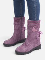 Bottes Mi-Mollet Femme Suédine Revers Maille Zip Latéral