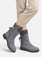 Bottes Mi-Mollet Femme Suédine Revers Maille Zip Latéral