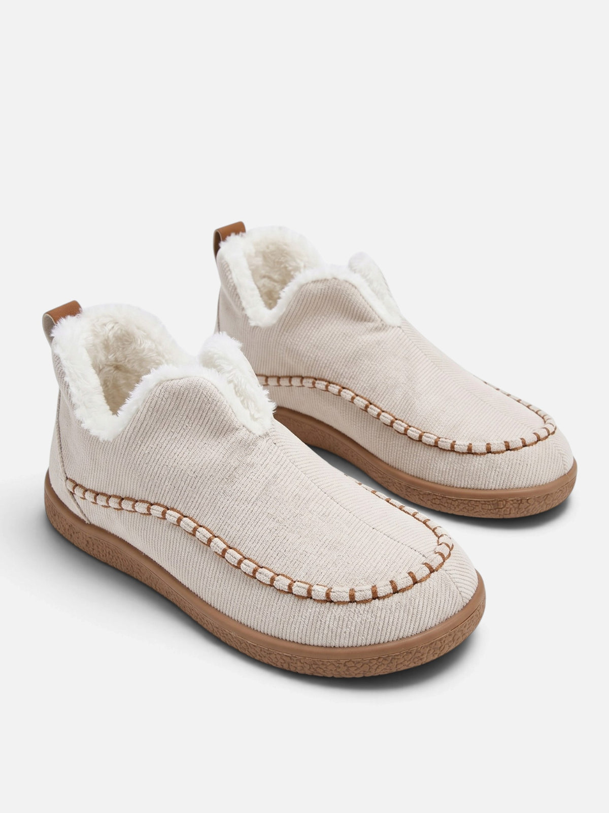 Chaussons Femme Velours Côtelé Doublure Fausse Fourrure à Enfiler