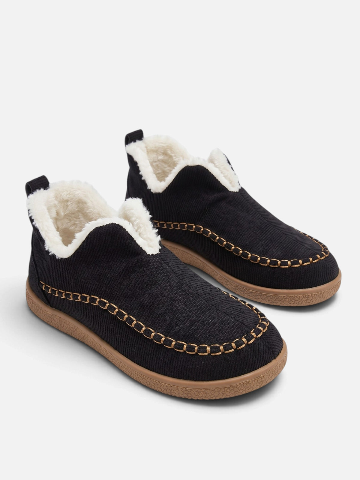 Chaussons Femme Velours Côtelé Doublure Fausse Fourrure à Enfiler