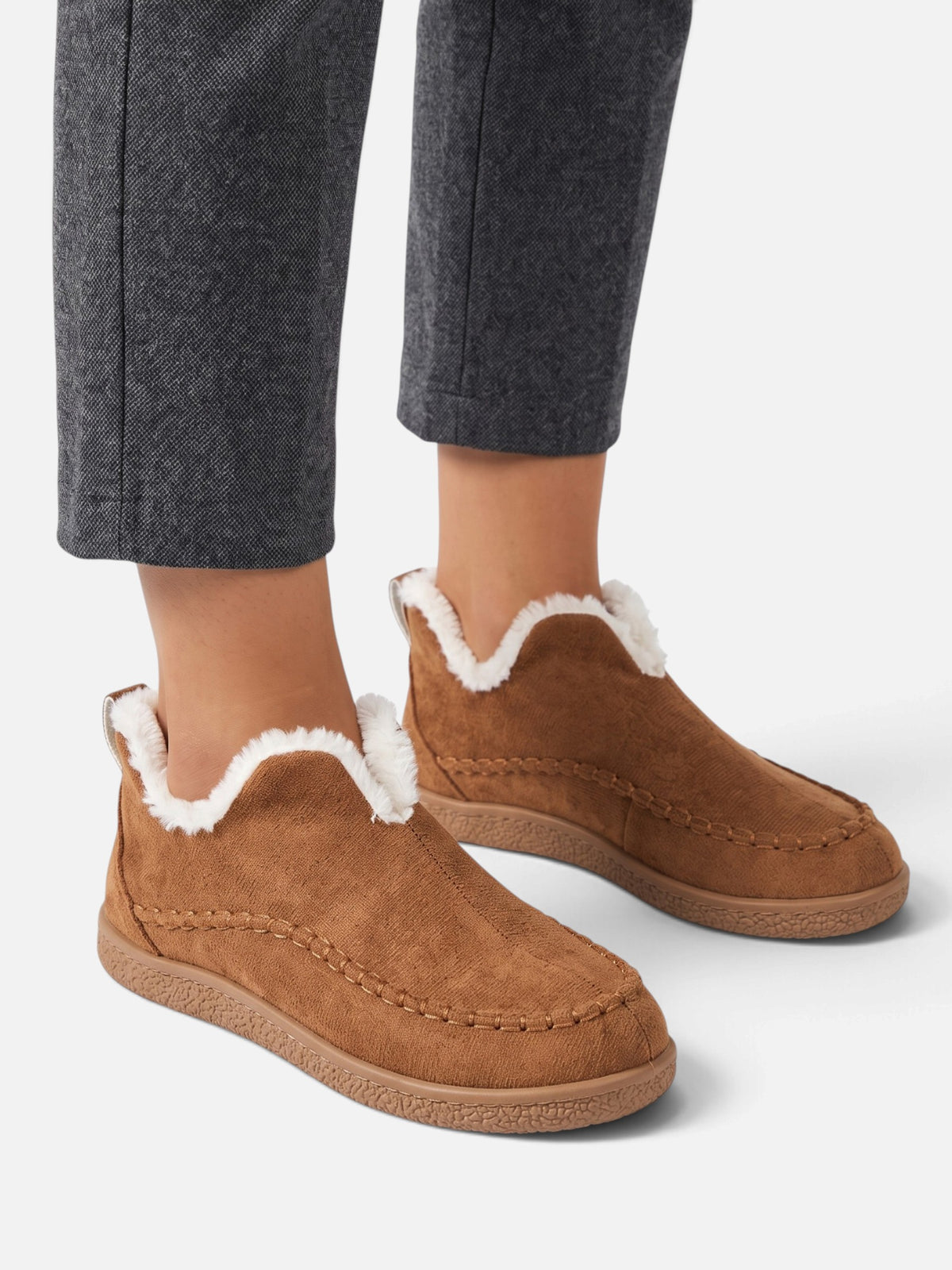 Chaussons Femme Velours Côtelé Doublure Fausse Fourrure à Enfiler