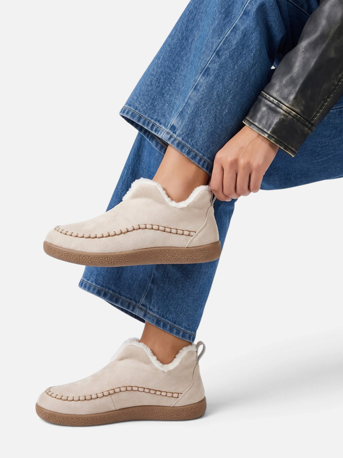 Chaussons Femme Velours Côtelé Doublure Fausse Fourrure à Enfiler