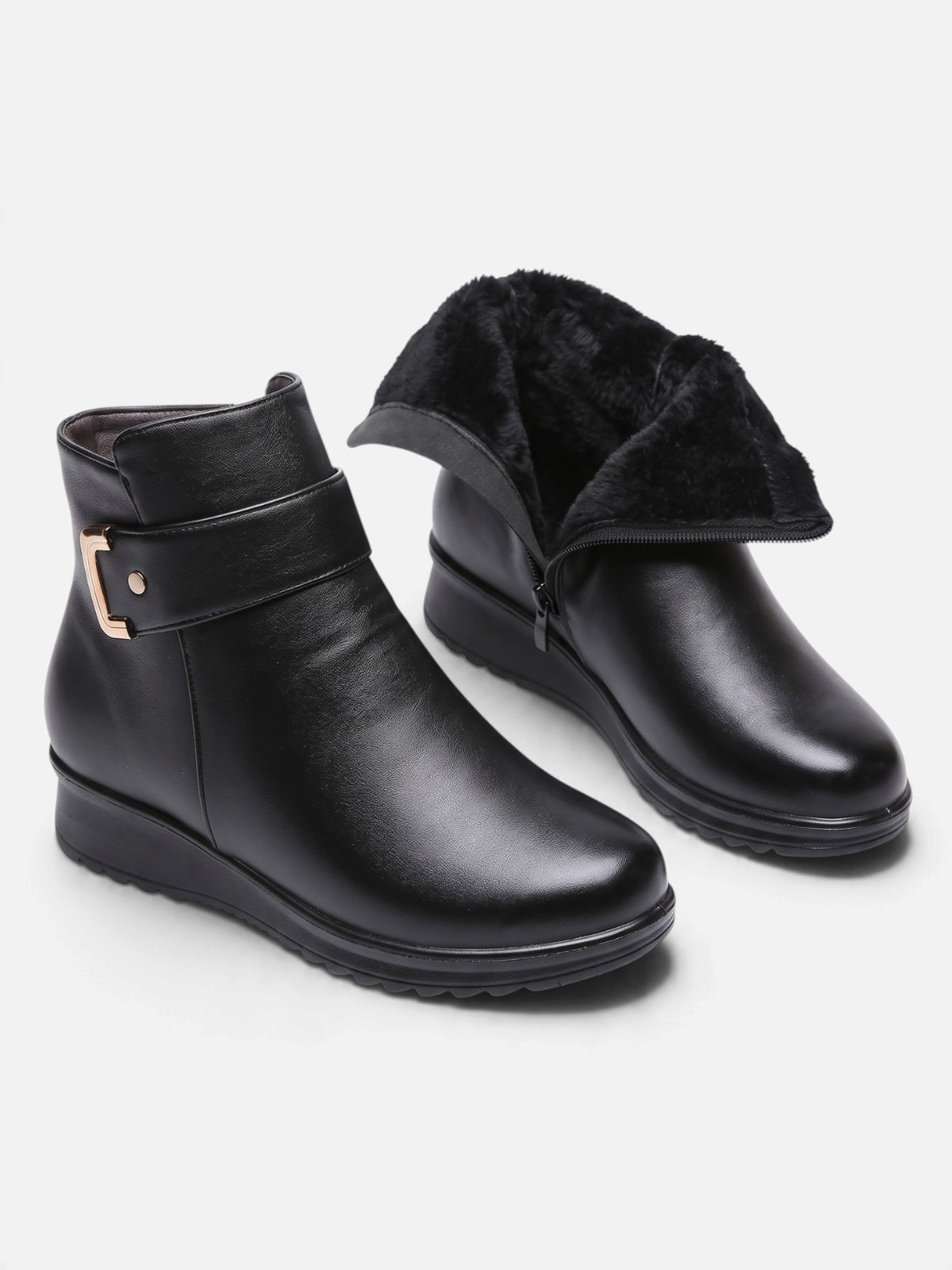 Bottines Compensées Femme Fourrées Boucle