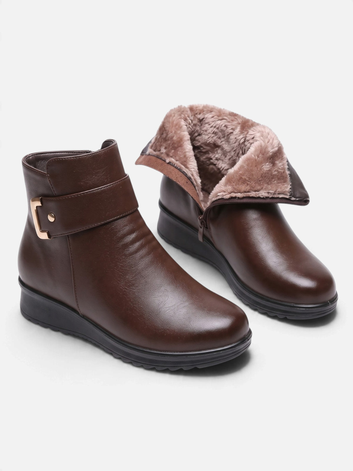 Bottines Compensées Femme Fourrées Boucle