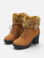 Bottines Femme à Lacets Fausse Fourrure Strass