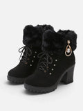 Bottines Femme à Lacets Fausse Fourrure Strass