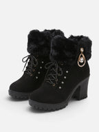 Bottines Femme à Lacets Fausse Fourrure Strass