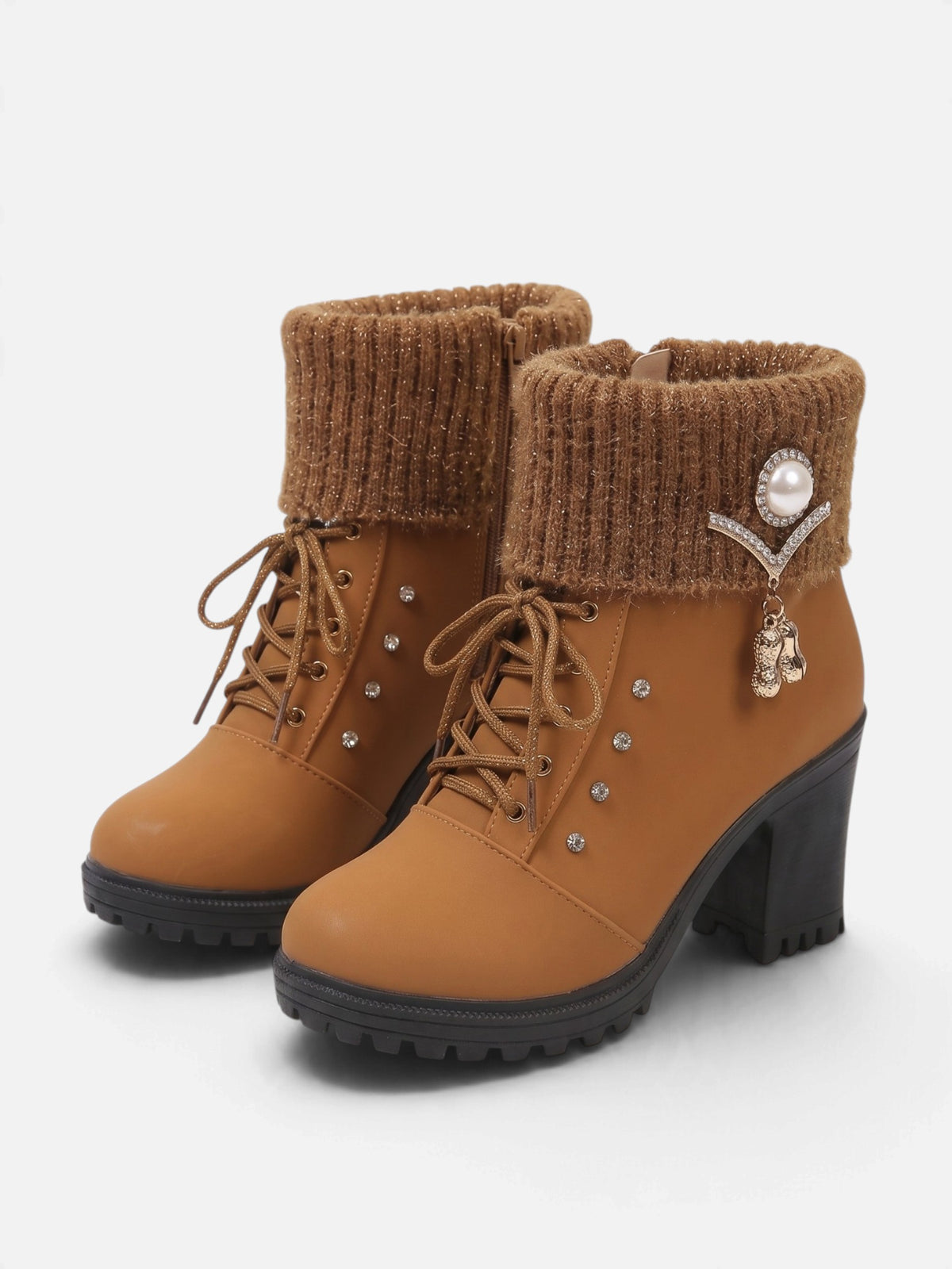 Women’s Diamante Lace Up Block Heel Ankle Boots