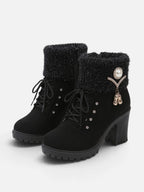 Women’s Diamante Lace Up Block Heel Ankle Boots