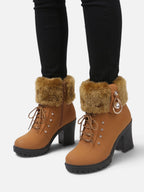 Bottines Femme à Lacets Fausse Fourrure Strass