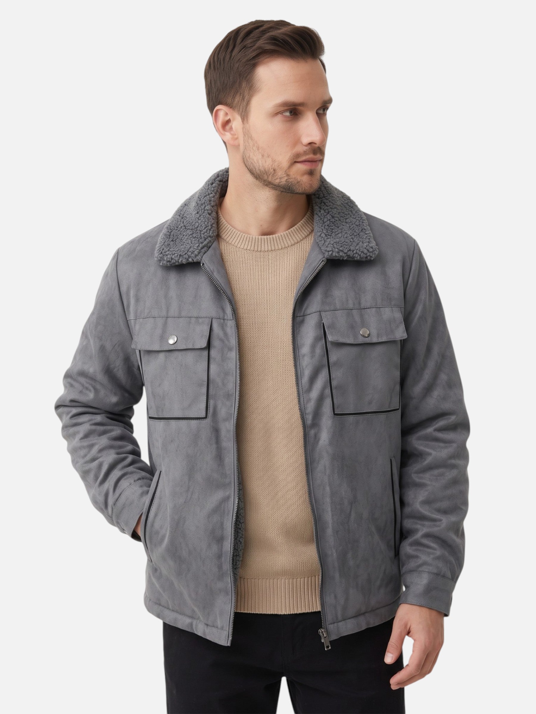 Veste Homme Effet Daim Doublée Sherpa