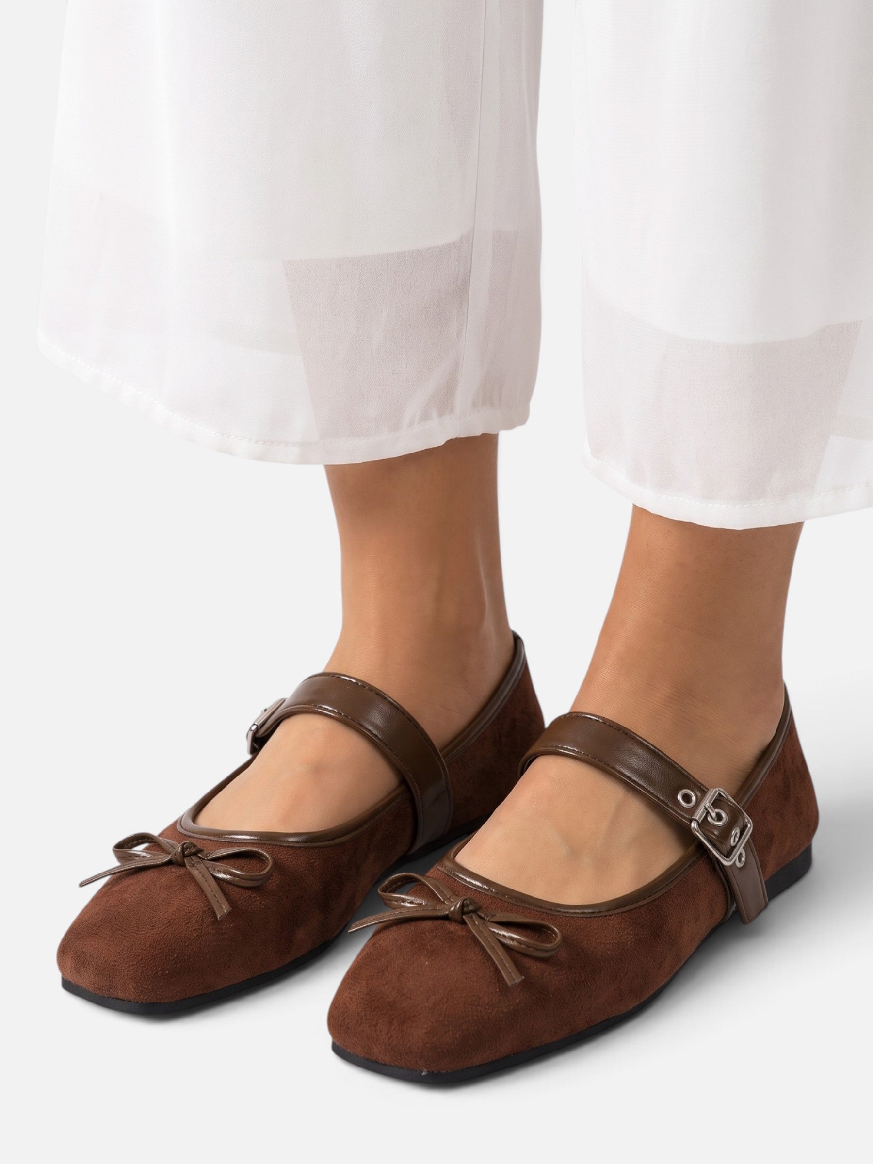 Ballerines Femme Mary Jane Daim Noeud Boucle