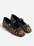 Ballerines Femme Imprimé Léopard Noeud Boucle Mary Jane