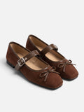 Ballerines Femme Mary Jane Daim Noeud Boucle