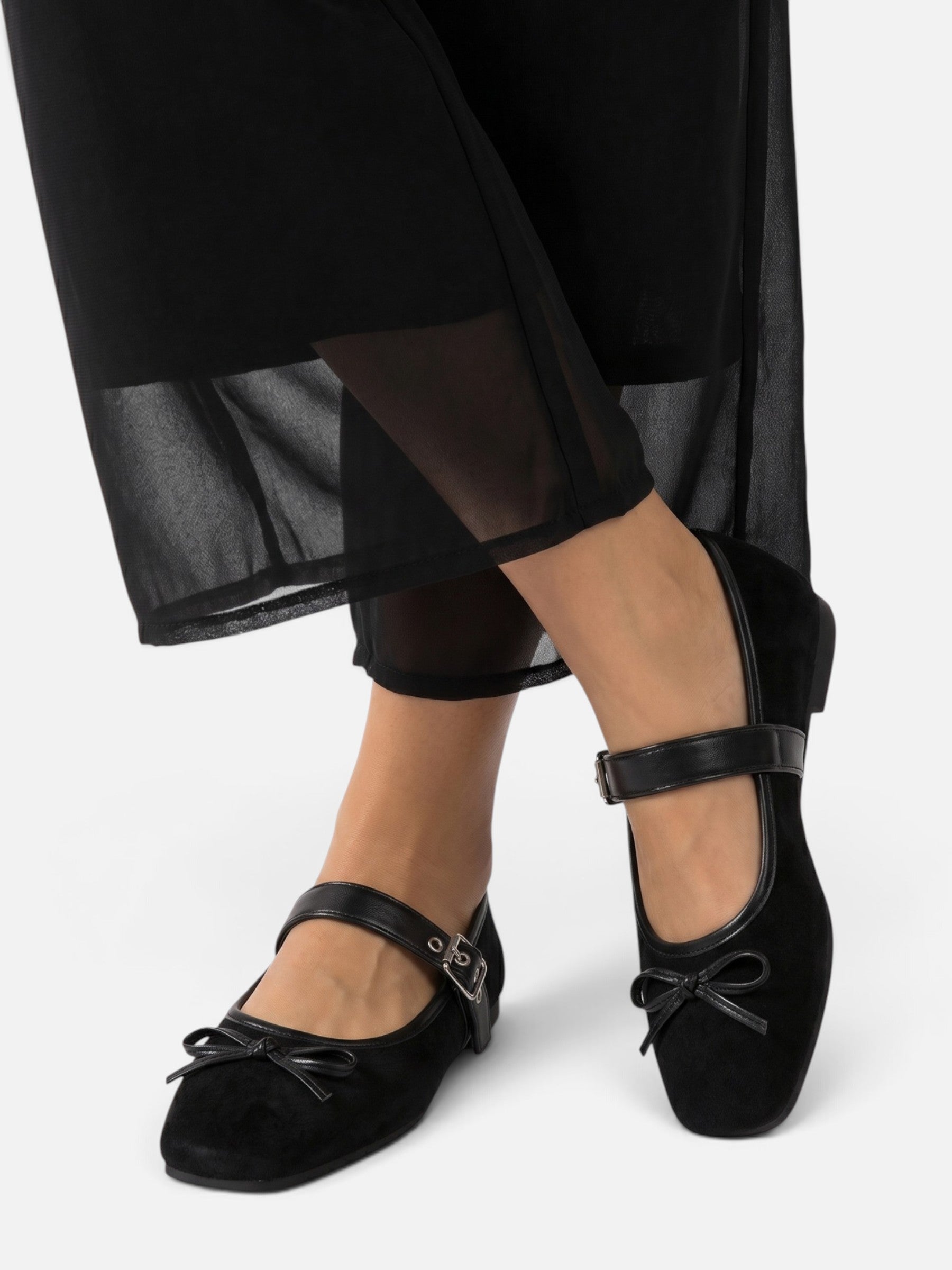 Ballerines Femme Mary Jane Daim Noeud Boucle