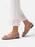 Ballerines Femme Mary Jane Daim Noeud Boucle