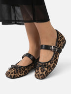 Ballerines Femme Imprimé Léopard Noeud Boucle Mary Jane