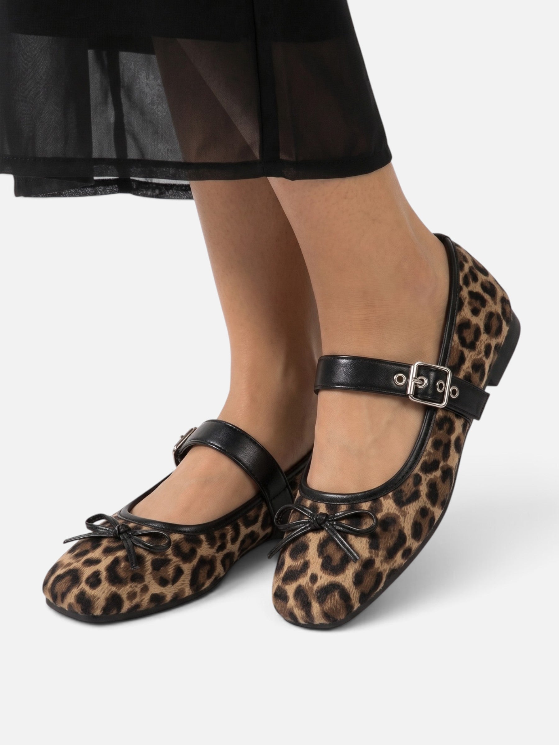 Ballerines Femme Imprimé Léopard Noeud Boucle Mary Jane
