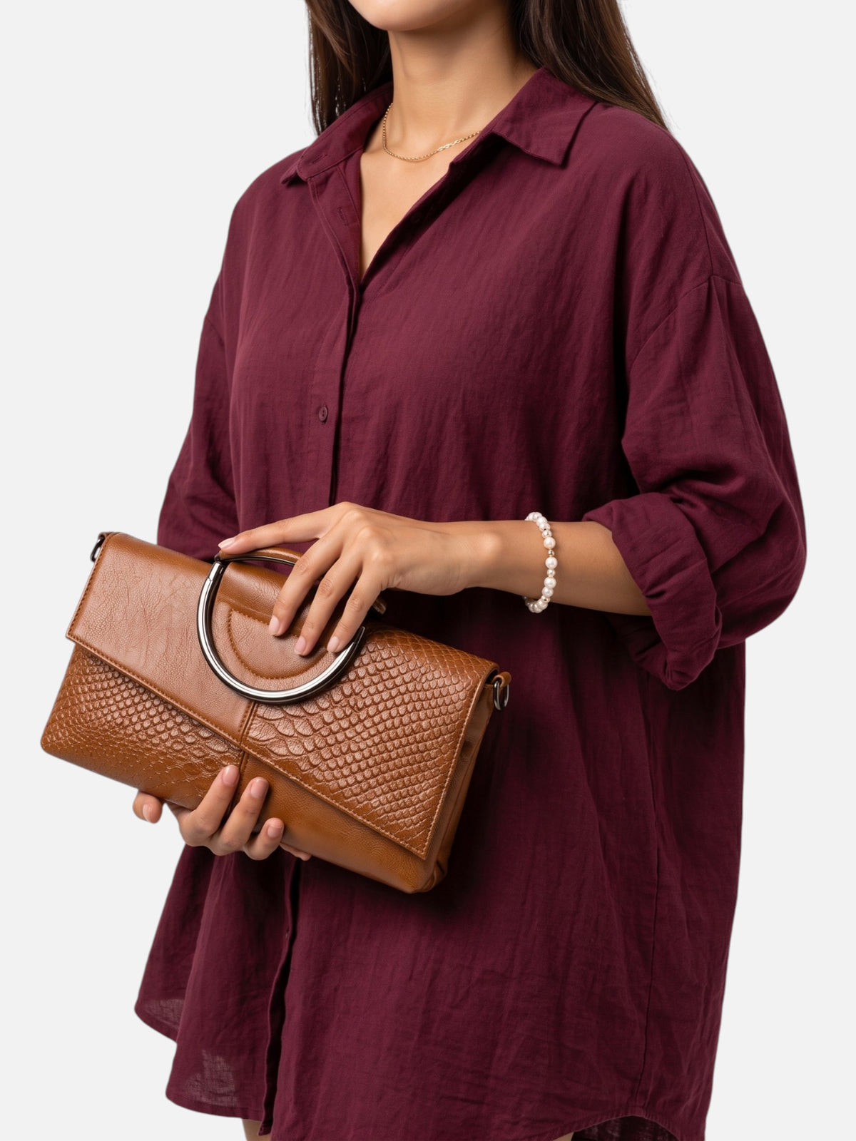 Sac Bandoulière Femme Effet Serpent à Poignée