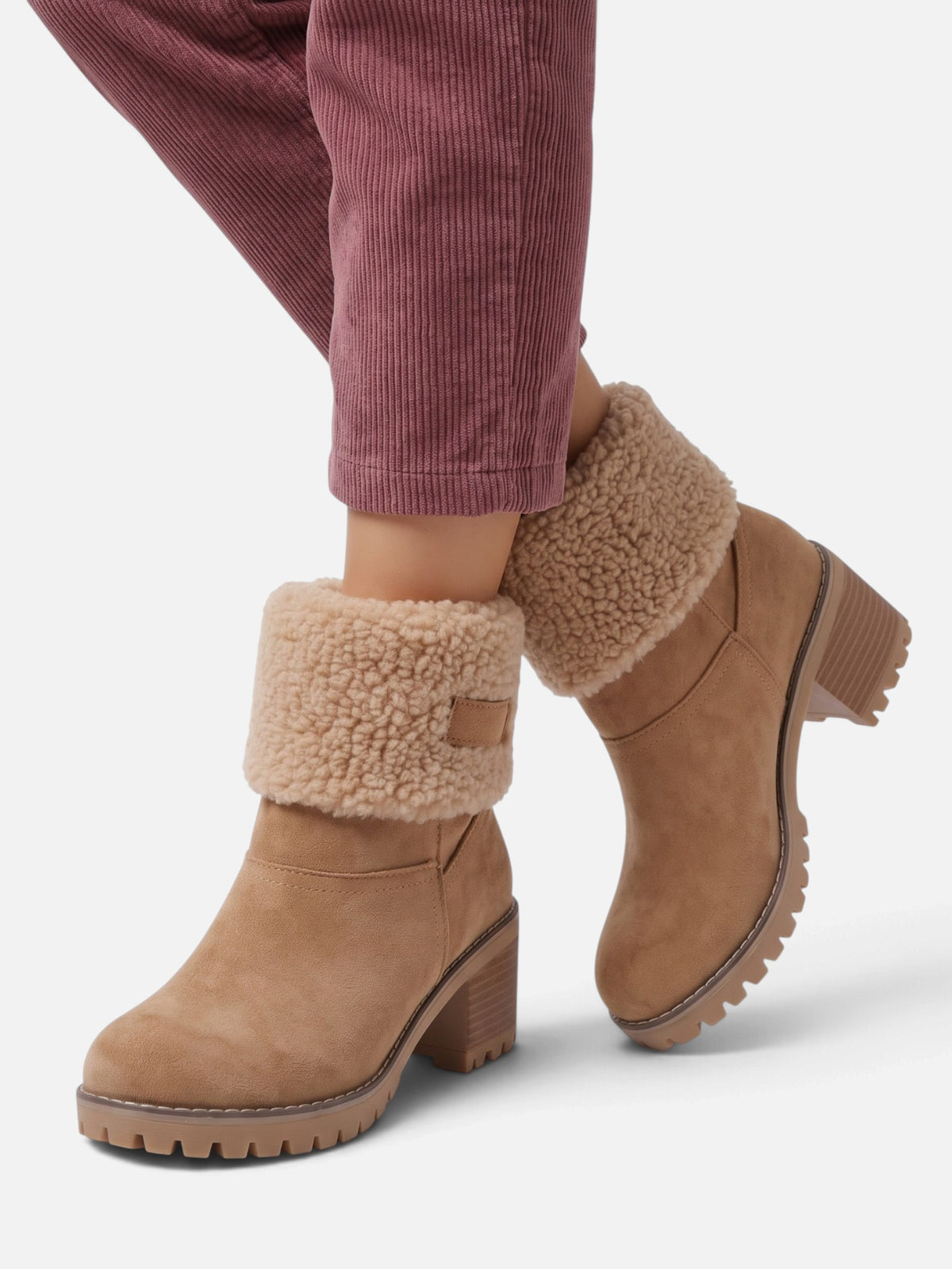 Women's Teddy Cuff Block Heel Ankle Boots